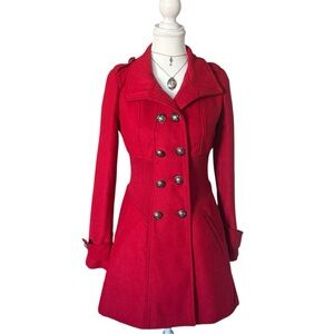 Y2K “Seductions” Red Military Style Button-up Long Sleeve Peacoat